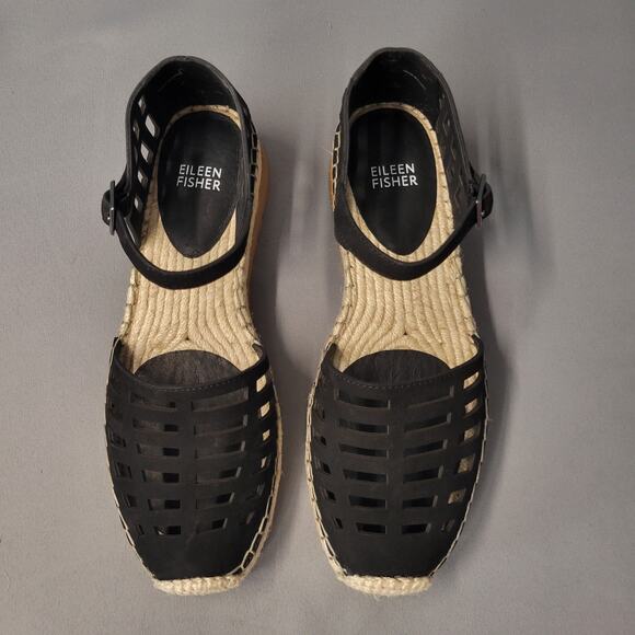 Eileen Fisher Shoes - Eileen Fisher Shoes Womens 7 Black Tumbled Nubuck Bijou Espadrille Sandals NEW